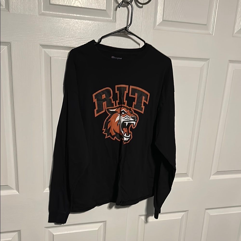 Champion Black Long Sleeve with RIT Tiger Logo
